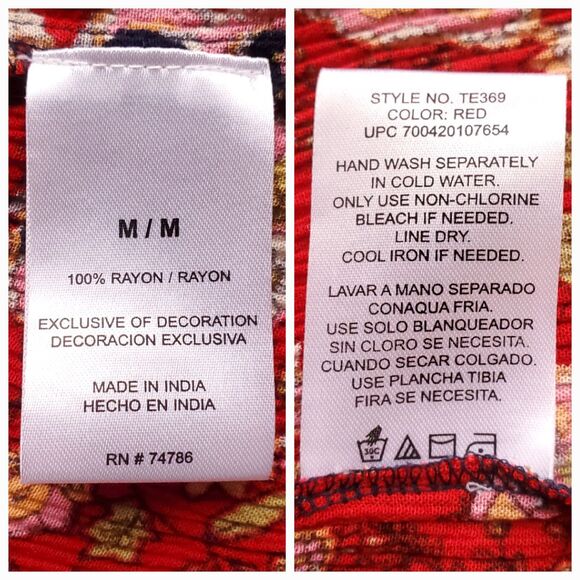 BILA Tunic Top Womens M Blue Red Floral Boho Peasant 3/4 Sleeve Tassel Paisley - Picture 7 of 14